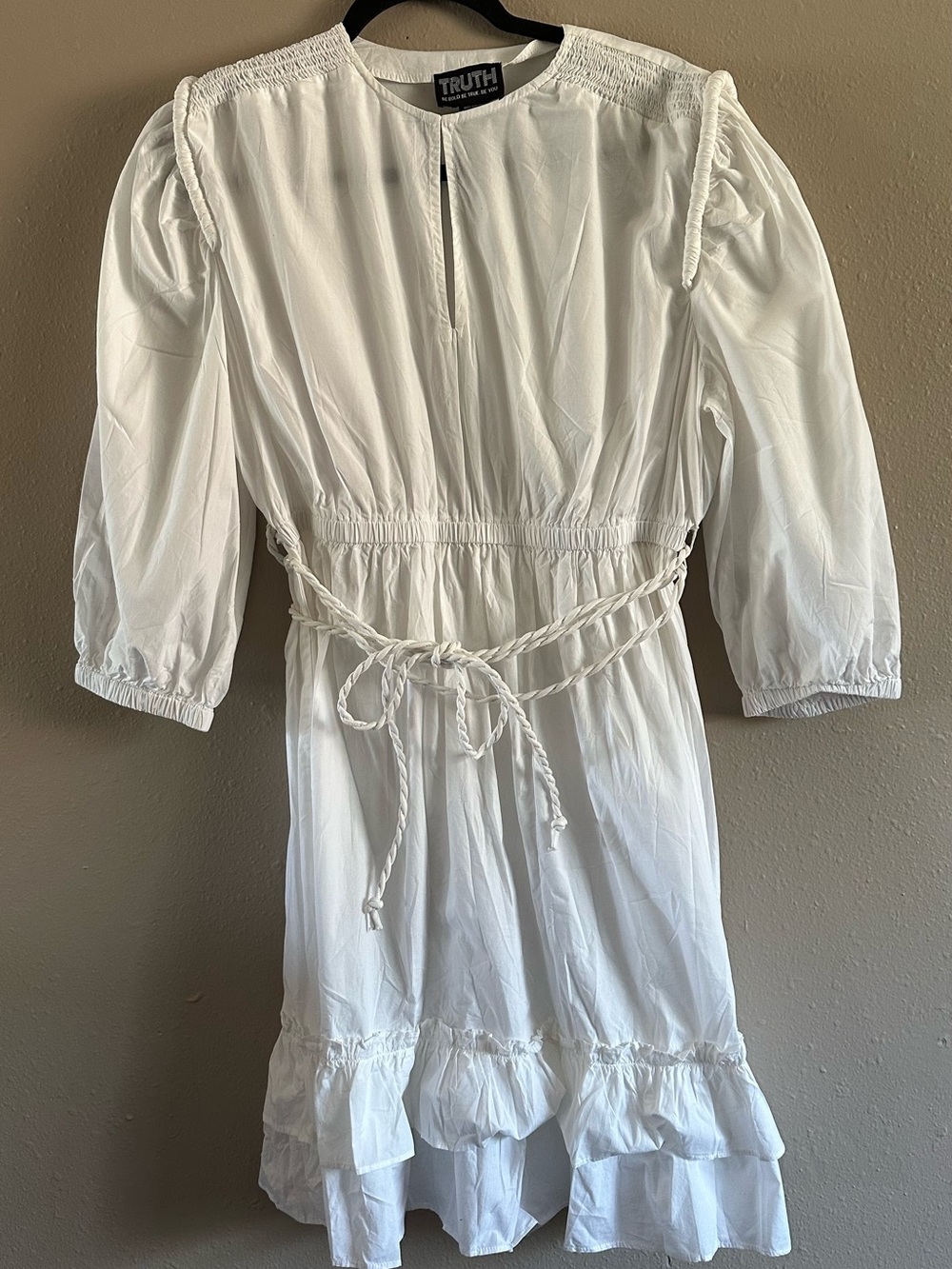 Truth White Cotton Ruffle Hem Girls' Dress